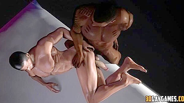 Hentai muscle men engage in steamy interracial threesomes.