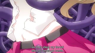 A petite schoolgirl is sexually pleasured by a futanari and tentacles in an erotic hentai scene.