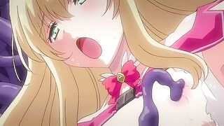 A petite schoolgirl is sexually pleasured by a futanari and tentacles in an erotic hentai scene.