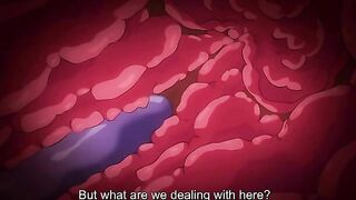 A petite schoolgirl is sexually pleasured by a futanari and tentacles in an erotic hentai scene.