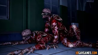 Sexy extraterrestrial men engage in intense anal sex and oral stimulation on a hentai website.