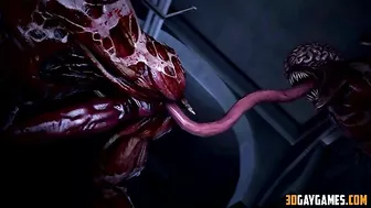 Sexy extraterrestrial men engage in intense anal sex and oral stimulation on a hentai website.