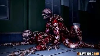 Sexy extraterrestrial men engage in intense anal sex and oral stimulation on a hentai website.