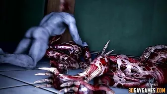 Sexy extraterrestrial men engage in intense anal sex and oral stimulation on a hentai website.