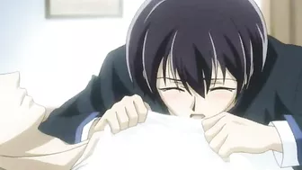 A gay college student has passionate sex with his classmate in the dark.