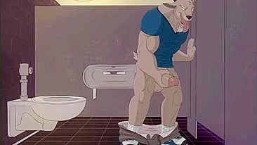 Hentai gay twink Dugan gets bred by muscular jock Ubzerd in a steamy bathroom.