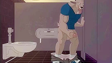 Hentai gay twink Dugan gets bred by muscular jock Ubzerd in a steamy bathroom.