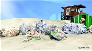 Hentai sex adventure with big interracial partners on a beach.