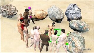 Hentai sex adventure with big interracial partners on a beach.