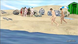 Hentai sex adventure with big interracial partners on a beach.