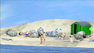 Hentai sex adventure with big interracial partners on a beach.