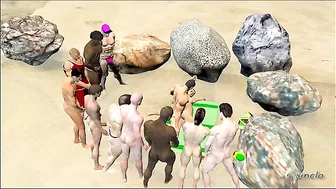 Hentai sex adventure with big interracial partners on a beach.