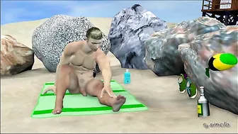 Hentai sex adventure with big interracial partners on a beach.