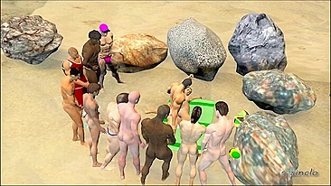 Hentai sex adventure with big interracial partners on a beach.