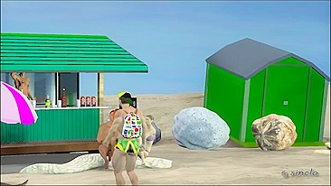 Hentai sex adventure with big interracial partners on a beach.