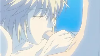 Gay hentai featuring a bound twink getting fucked.