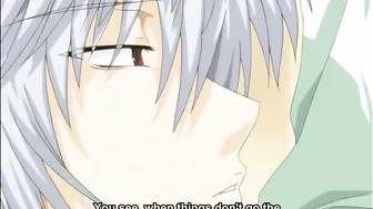 Gay hentai featuring a bound twink getting fucked.