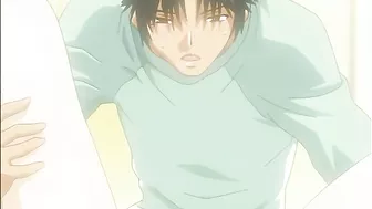 Gay hentai featuring a bound twink getting fucked.