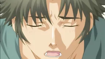 Gay hentai featuring a bound twink getting fucked.