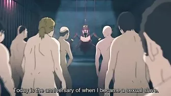 Petite slaves are used as hentai whores in dirty sex orgies with older men.