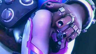 D.va from Overwatch gets brutally gangbanged by Roadhog and his friends in a hentai animation.