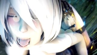 NieR Automata 2B is captured and roughed up in a hentai gangbang scene.