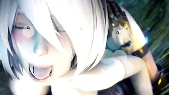 NieR Automata 2B is captured and roughed up in a hentai gangbang scene.