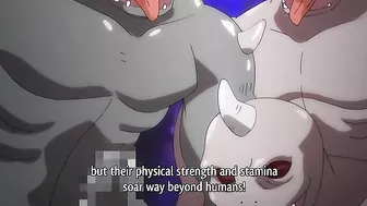 Female ninjas get gangbanged by ogres while tied up in a hentai scene.