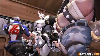 Hentai video featuring interracial sex between humans and Overwatch gay characters in a compilation.