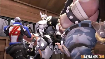Hentai video featuring interracial sex between humans and Overwatch gay characters in a compilation.