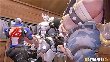 Hentai video featuring interracial sex between humans and Overwatch gay characters in a compilation.