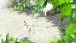 Hentai sex scene with a schoolgirl and two hot anime babes on the beach.