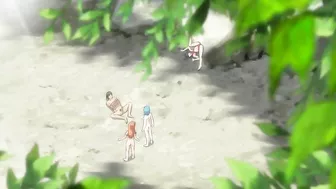 Hentai sex scene with a schoolgirl and two hot anime babes on the beach.