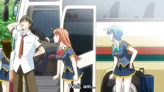 Hentai sex scene with a schoolgirl and two hot anime babes on the beach.