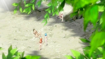 Hentai sex scene with a schoolgirl and two hot anime babes on the beach.