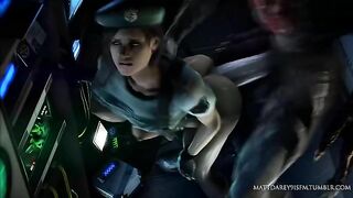 Resident Evil babes experience triple-penetration from undead creatures in a 3D hentai animation.