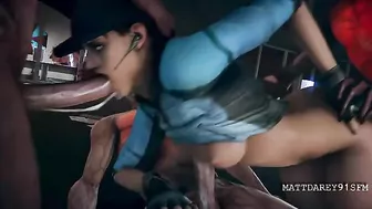 Resident Evil babes experience triple-penetration from undead creatures in a 3D hentai animation.