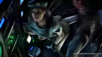 Resident Evil babes experience triple-penetration from undead creatures in a 3D hentai animation.