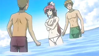 Redhead hottie enjoys double penetration on a crowded beach. #Hentai