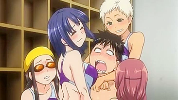 Hentai peaceful swimmers reverse gangbang students in lockers.