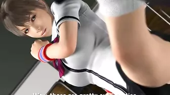 Sexy vampire and kung fu girl engage in a steamy threesome with a schoolgirl in a classroom.