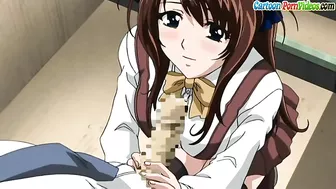 Hentai schoolgirl teases with panty-on-head blowjob. Hentai schoolgirl teases with panty-on-head blowjob.