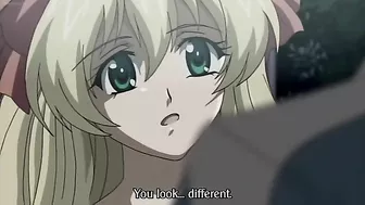 Newly blackmailed blonde teen bound and gang-raped in hentai video.