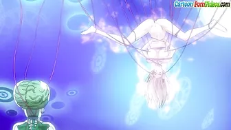 Busty blonde gets gangbanged by ducks with boners in hentai sex.