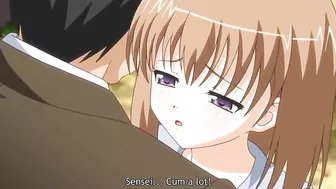 Hentai teacher fucks busty petite schoolgirls in classroom.