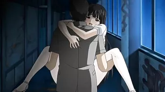 Hentai video featuring busty lesbians with double dildos and a hot bathroom scene.