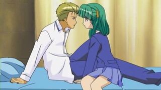 Cute teacher faces double penetration in hentai video.