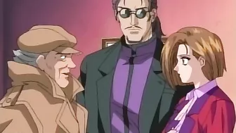 Busty anime nurse gets gangbanged by a group of men while her dead boyfriend lies on the floor.