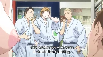 Busty wife enjoys public gangbang at hentai spa.