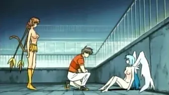 Hentai warrior has a wild threesome with a catgirl and an angel.